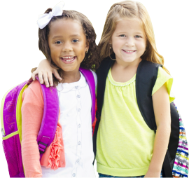 two girls wearing school bag