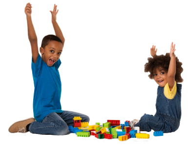african kids playing with lots of colorful plastic blocks